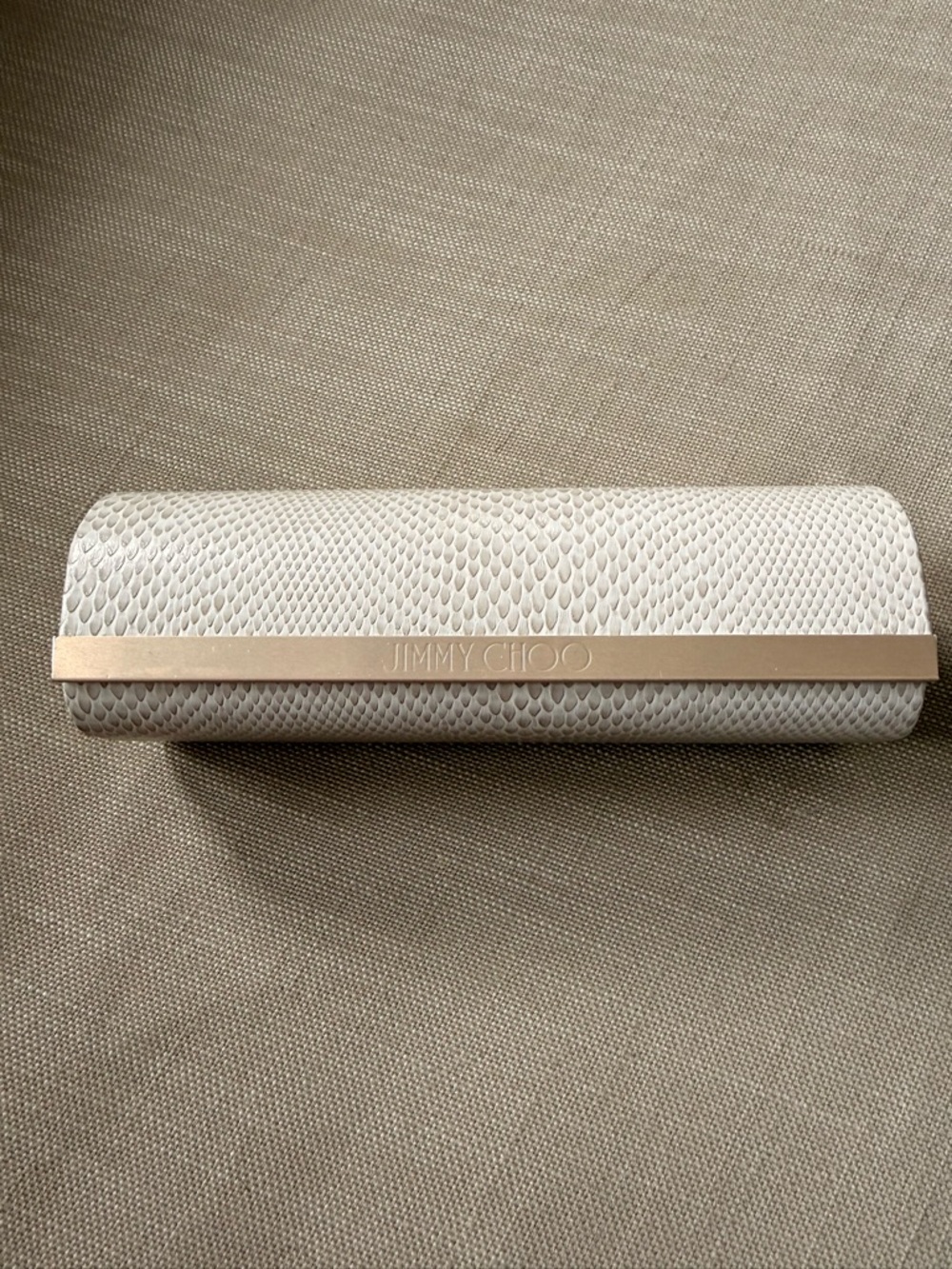 Jimmy Choo Cream Snake-Embossed Sunglass Case with Gold Trim